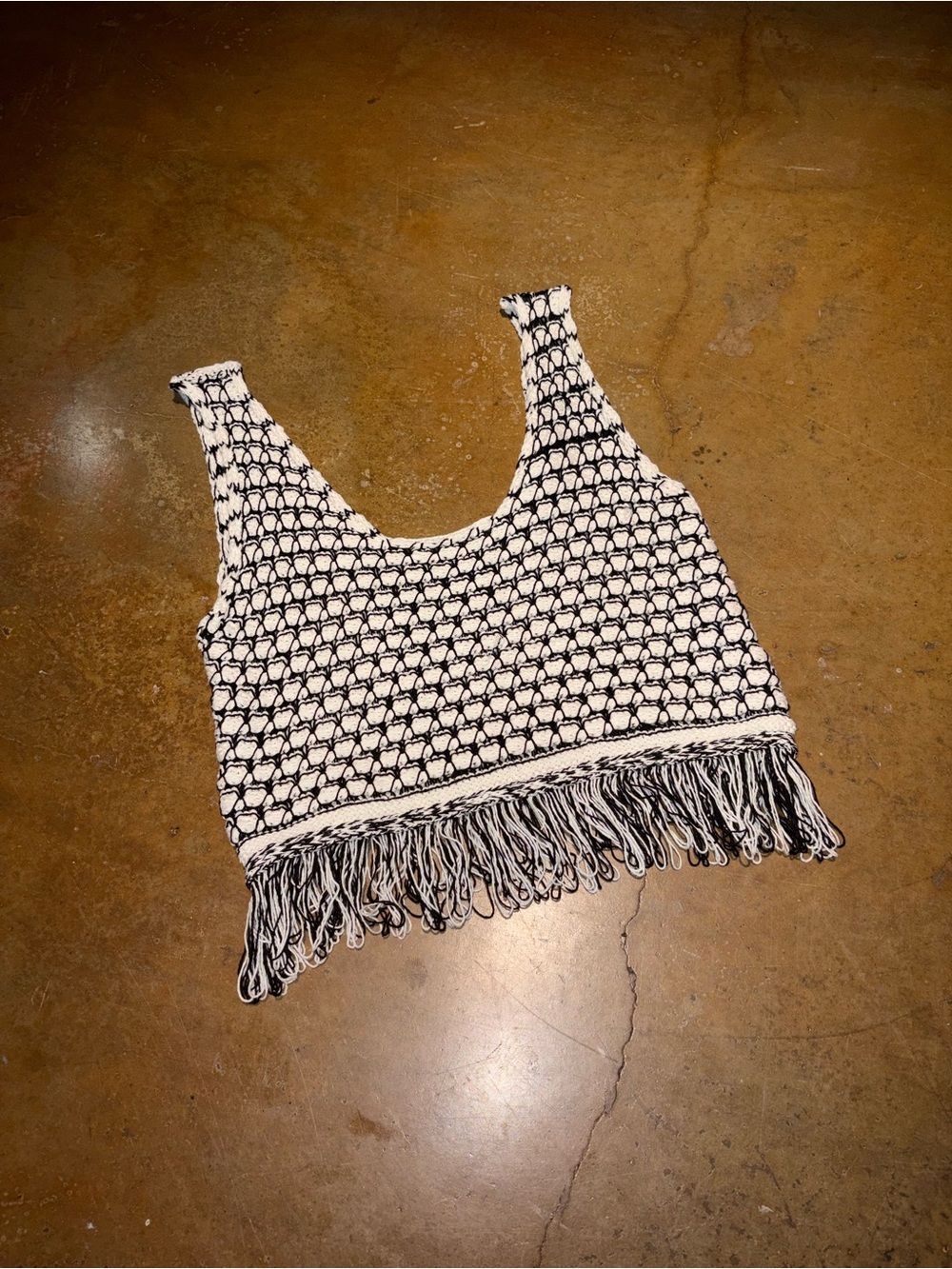 ASOS Black & Cream Crochet Fringe Crop Top